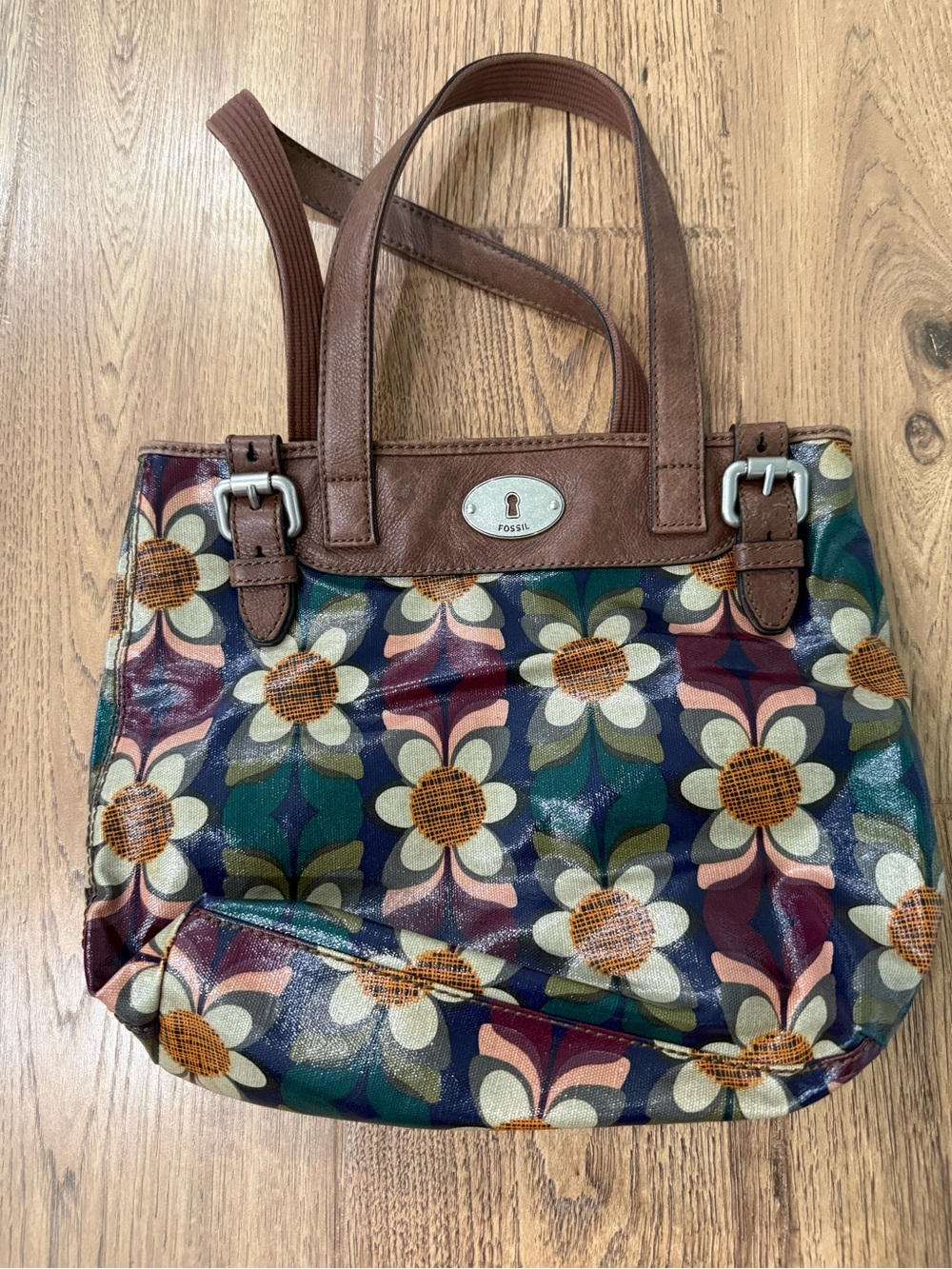 Fossil Key-Per coated canvas floral shoulder bag